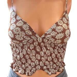 Urban Outfitters Brown Floral Smocked Cami